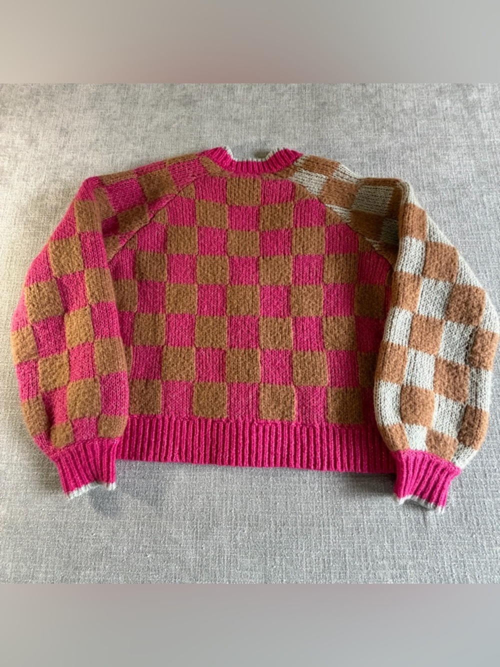 Torrid Chunky Cardigan V-Neck Button Front Sweater pink tan checkered - Picture 11 of 12